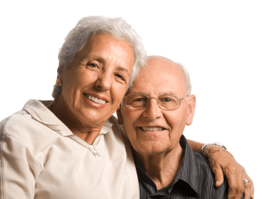 An elderly couple happy with in-home care services